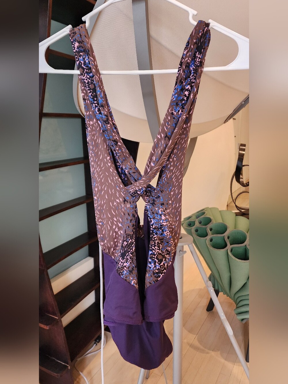 Balenciaga Purple Floral One-Piece Swimsuit With Deep V-Neck And Bow Tie Size M - Picture 4 of 9